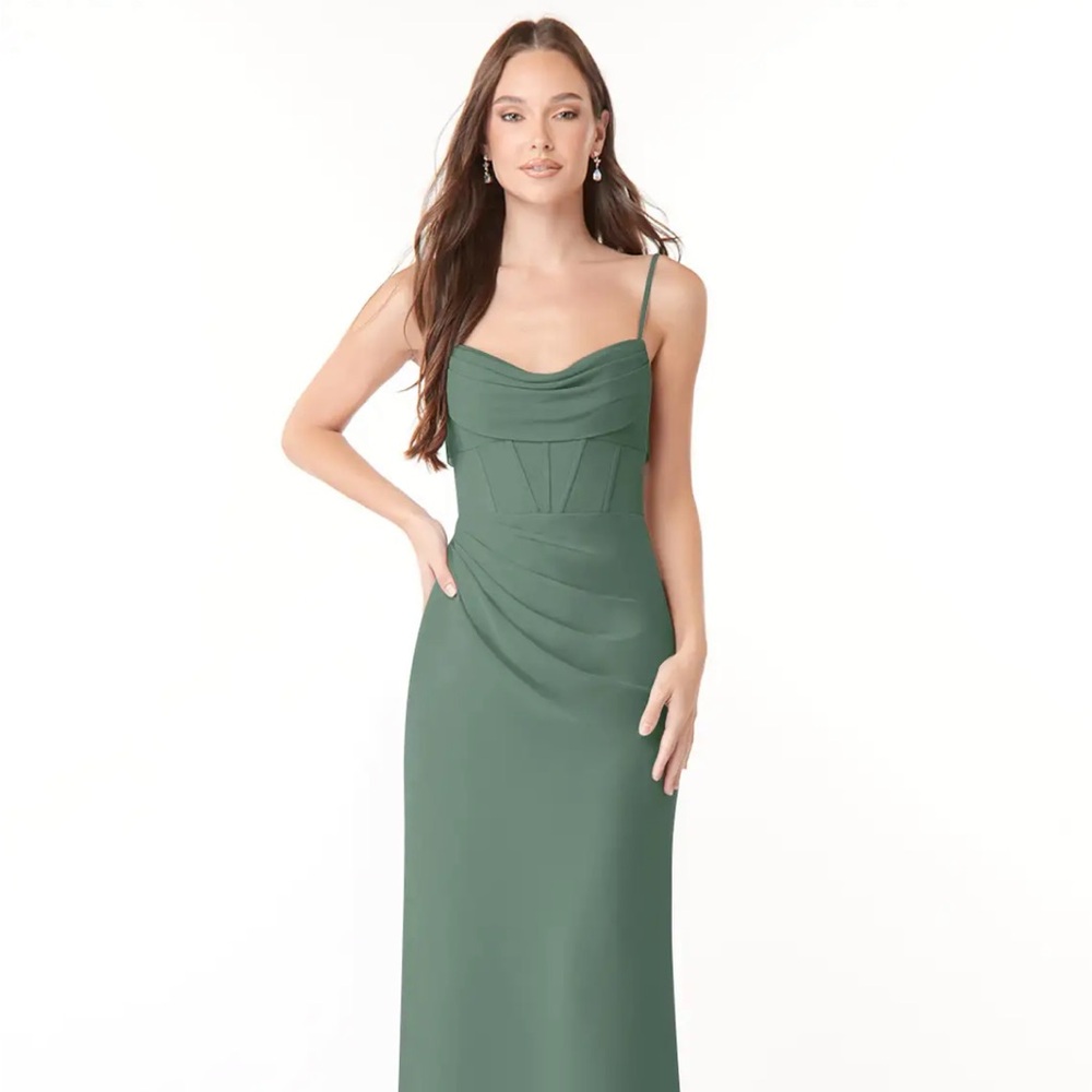 Azazie Mai Eucalyptus Sheath Pleated Chiffon Dress